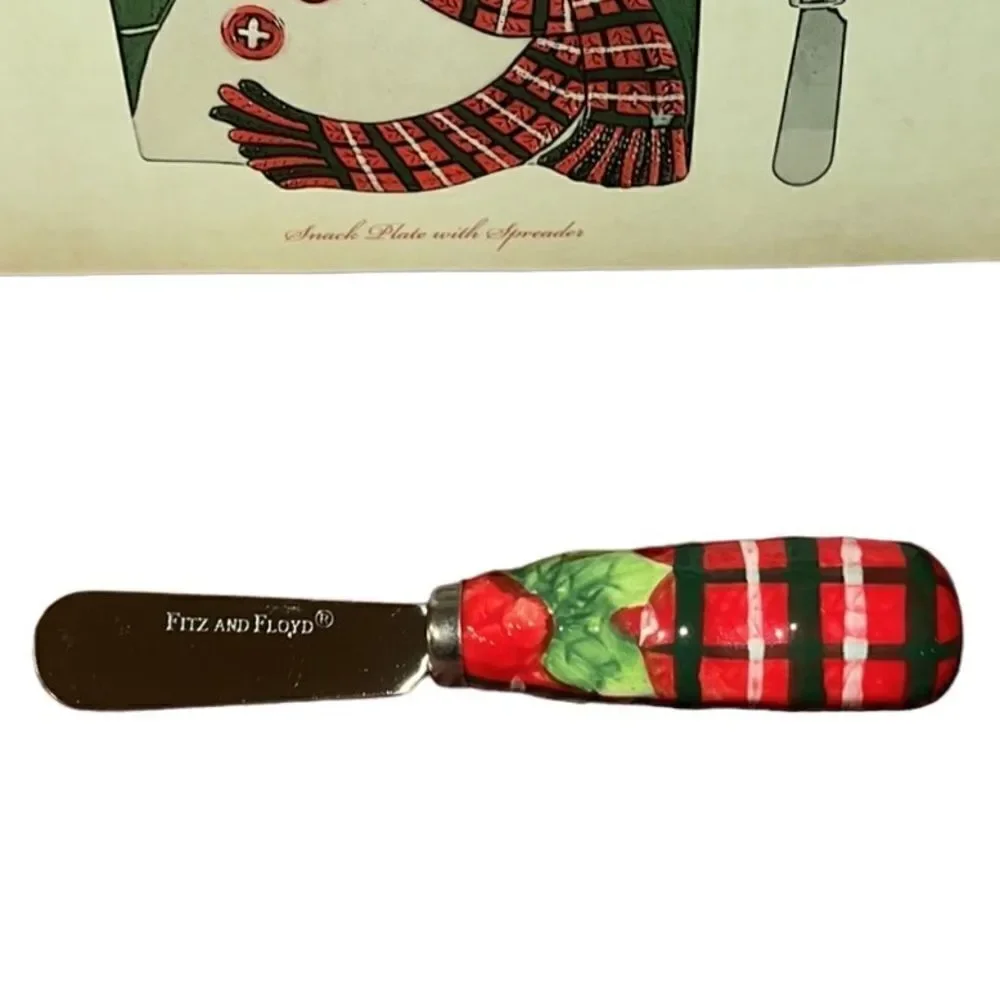 Fitz & Floyd Holly Hat Snowman Snack Plate w/ Spreader